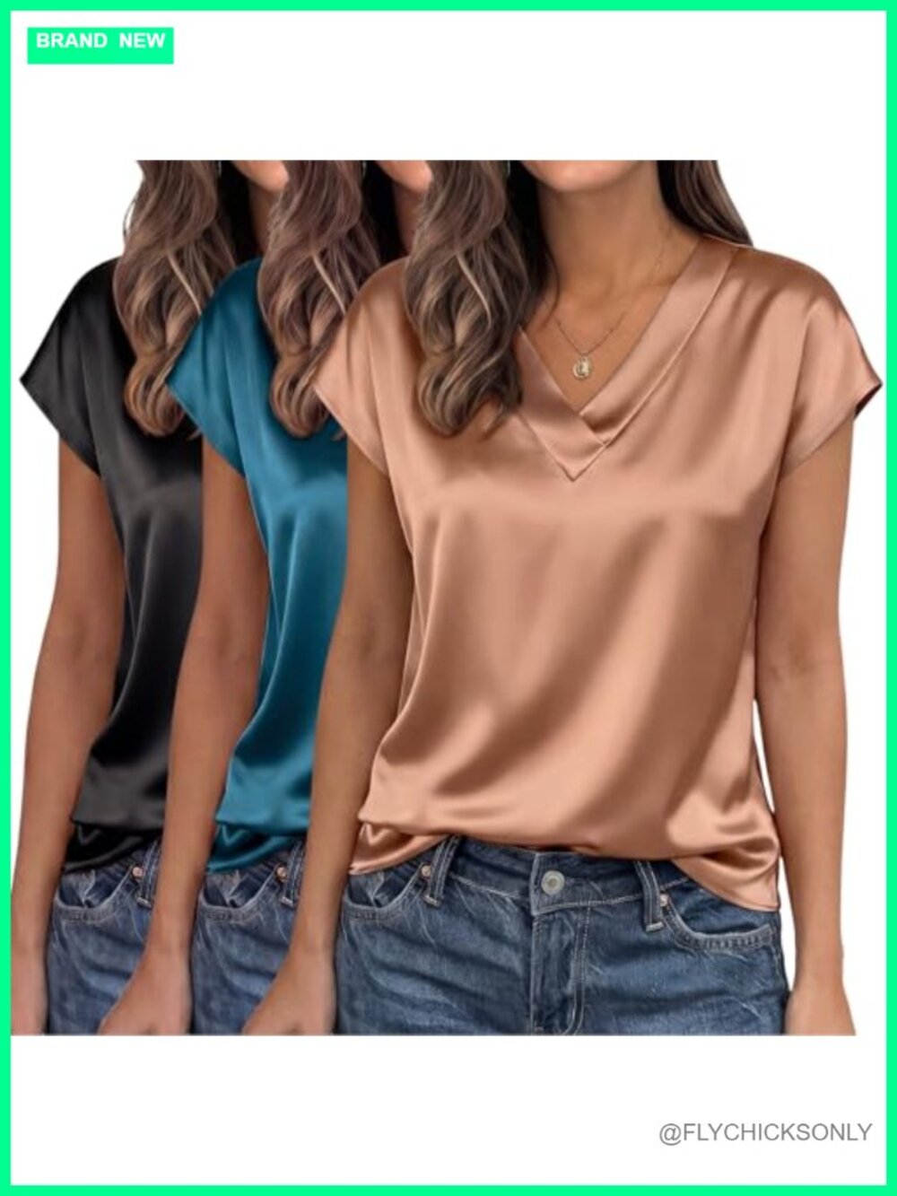 3 Pack Womens Satin Silk Blend Cap Sleeve V Neck Blouses Dressy Work Tops
